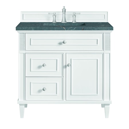 James Martin Vanities 36'' Single Vanity, Bright White w/ 3 CM Parisien Bleu Quartz Top 424-V36-BW-3PBL
